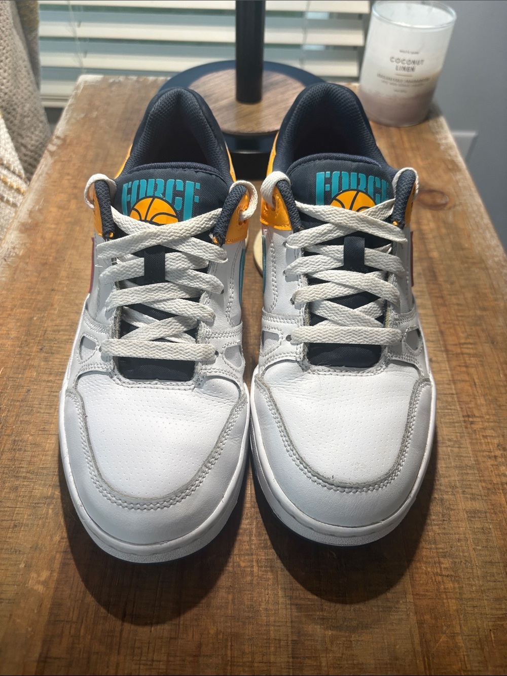 Nike Kids White Sneakers with Navy and Yellow Accents